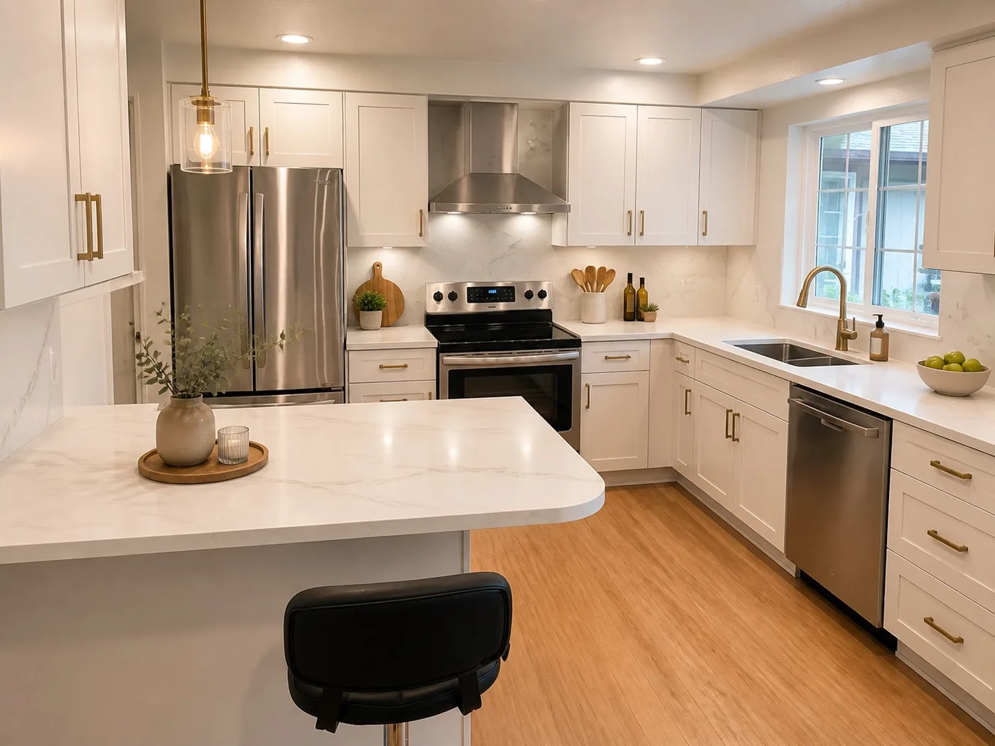 Bright remodeled kitchen after demolition