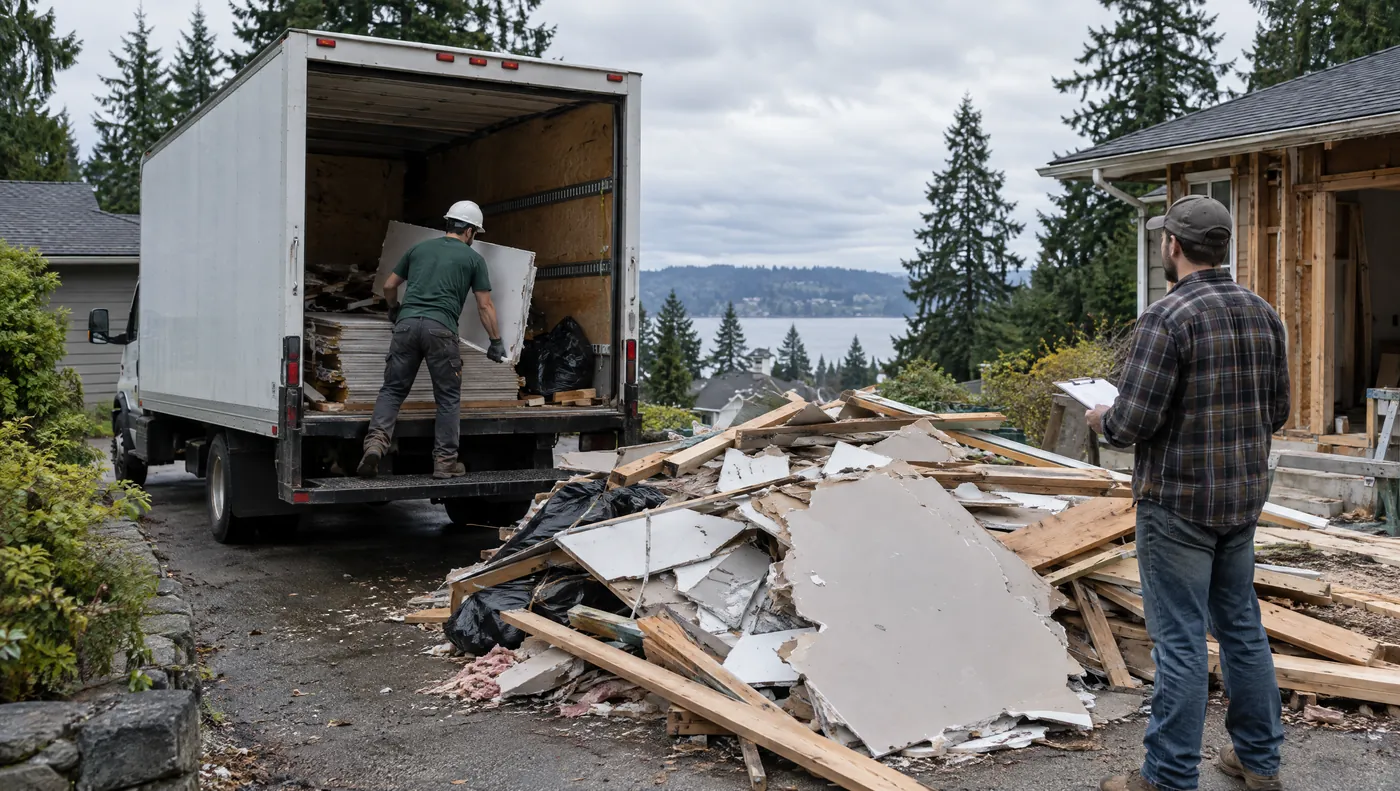 Loading construction debris at a remodel job site